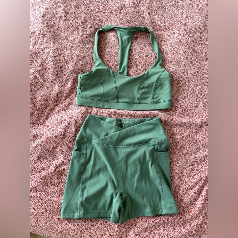 Sage Green Racerback Sports Bra and High-Rise Shorts Set